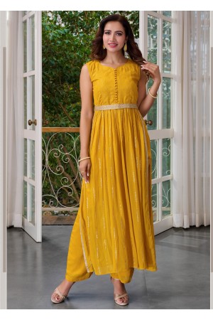 Yellow Chinnon Designer Gown 